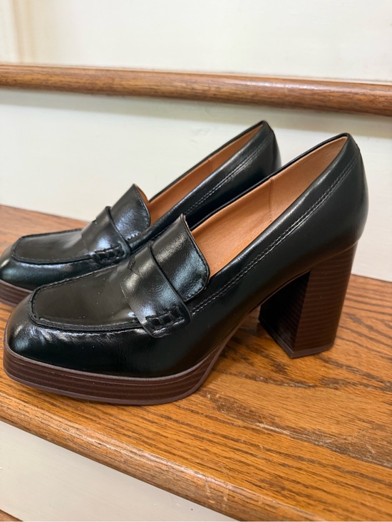Nine West Shoes - Nine West Black Leather Block Heel Penny Loafer Mary Jane Pumps Sz 8 Platform